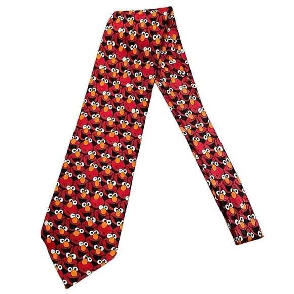Sesame Street Mens Elmo Necktie OS Red Black Cartoon Head Muppet Casual - Picture 1 of 5